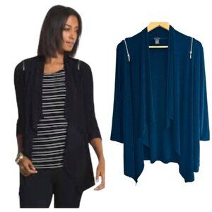 Travelers by Chico’s Navy Cardigan Size Large Shoulder Zipper Detail